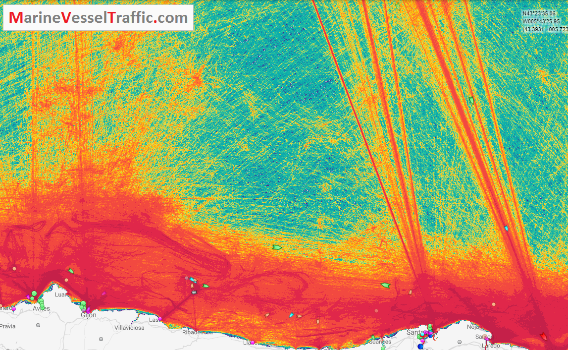 Live Marine Traffic, Density Map and Current Position of ships in CANTABRIAN SEA